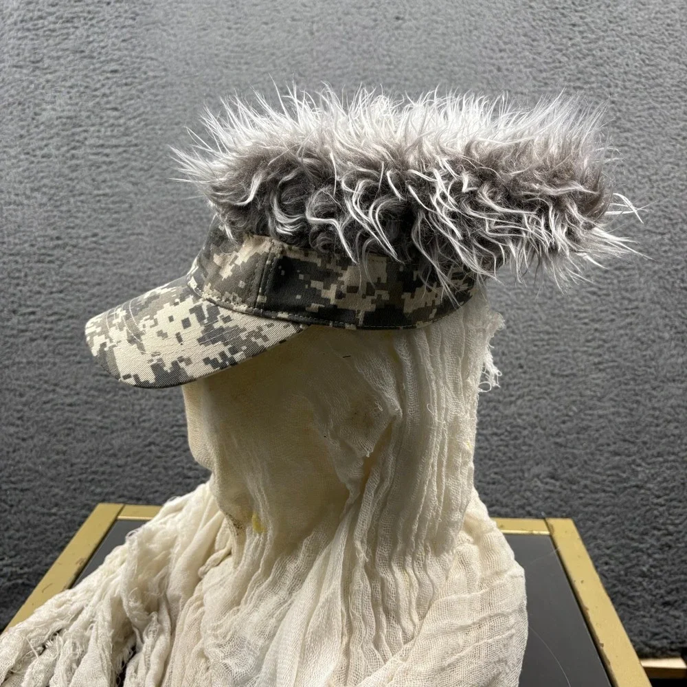 Camo Baseball Cap Wig Hair Digital‎ Camouflage Costume Hat Gray Novelty